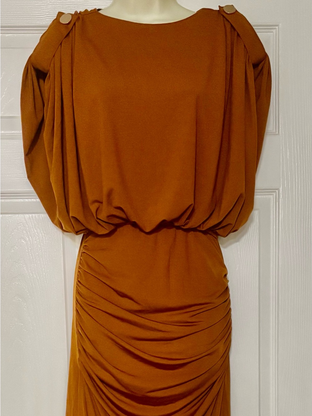 Rust Rust Colored Ruched Maxi Dress - Women